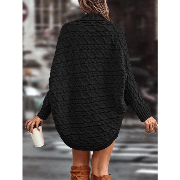Shawl Collar Cable Knit Batwing Sleeve Duster Cardigan sweater black oversized - Picture 2 of 11